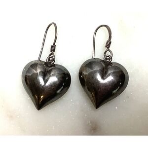 Puffy Heart Earrings Vintage Sterling Silver Signed 925 Nicky Butler